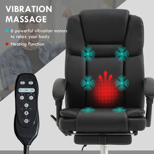 Reclining massage office chair with 6-point vibration, footrest and high back, black