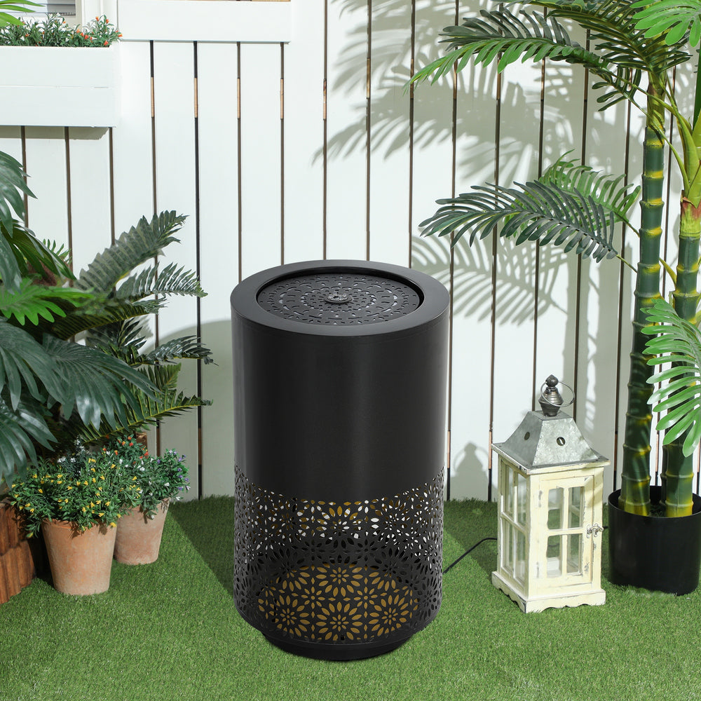 Fontaine cascade de jardin avec lumières LED, fontaine d'extérieur à débit réglable, noire
