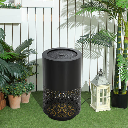 Outsunny 53cm Tall Garden Waterfall Fountain with LED Lights, Adjustable Flow Outdoor Fountain, Black
