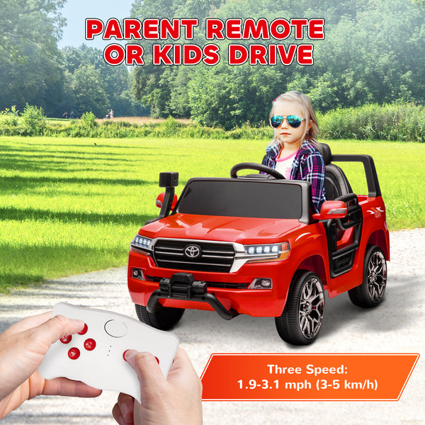 Voiture pour enfants 12V Toyota Land Cruiser sous licence avec télécommande, rouge