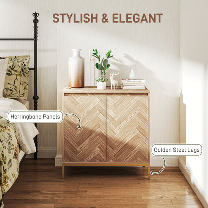 Sideboard with doors, adjustable shelf and steel legs, living room sideboard, oak