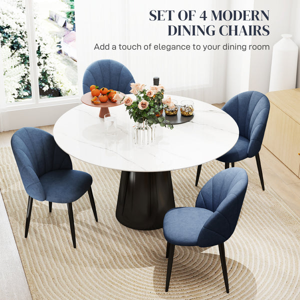 Set of 4 modern upholstered chairs with metal legs, blue