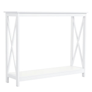 2-Tier Narrow Entryway Console Table, X-Shaped Design, with Storage Shelf for Behind Sofa, Living Room, Hallway, White