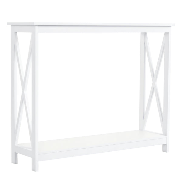 2-Tier Narrow Entryway Console Table, X-Shaped Design, with Storage Shelf for Behind Sofa, Living Room, Hallway, White