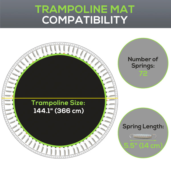 Soozier Trampoline Mat Replacement with Spring Pull Tool and 72 V-Hooks, Fits 12ft Trampoline, Using 5.5" Springs, Green