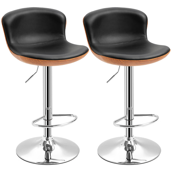 Lot de 2 tabourets de bar modernes avec dossier et repose-pieds pivotants, noir