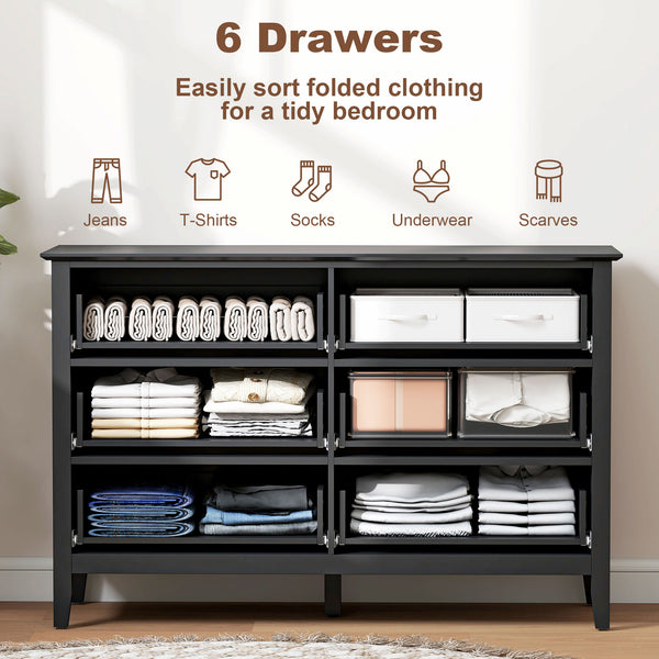 Modern double chest of drawers with 6 drawers for bedroom, living room, hallway, black