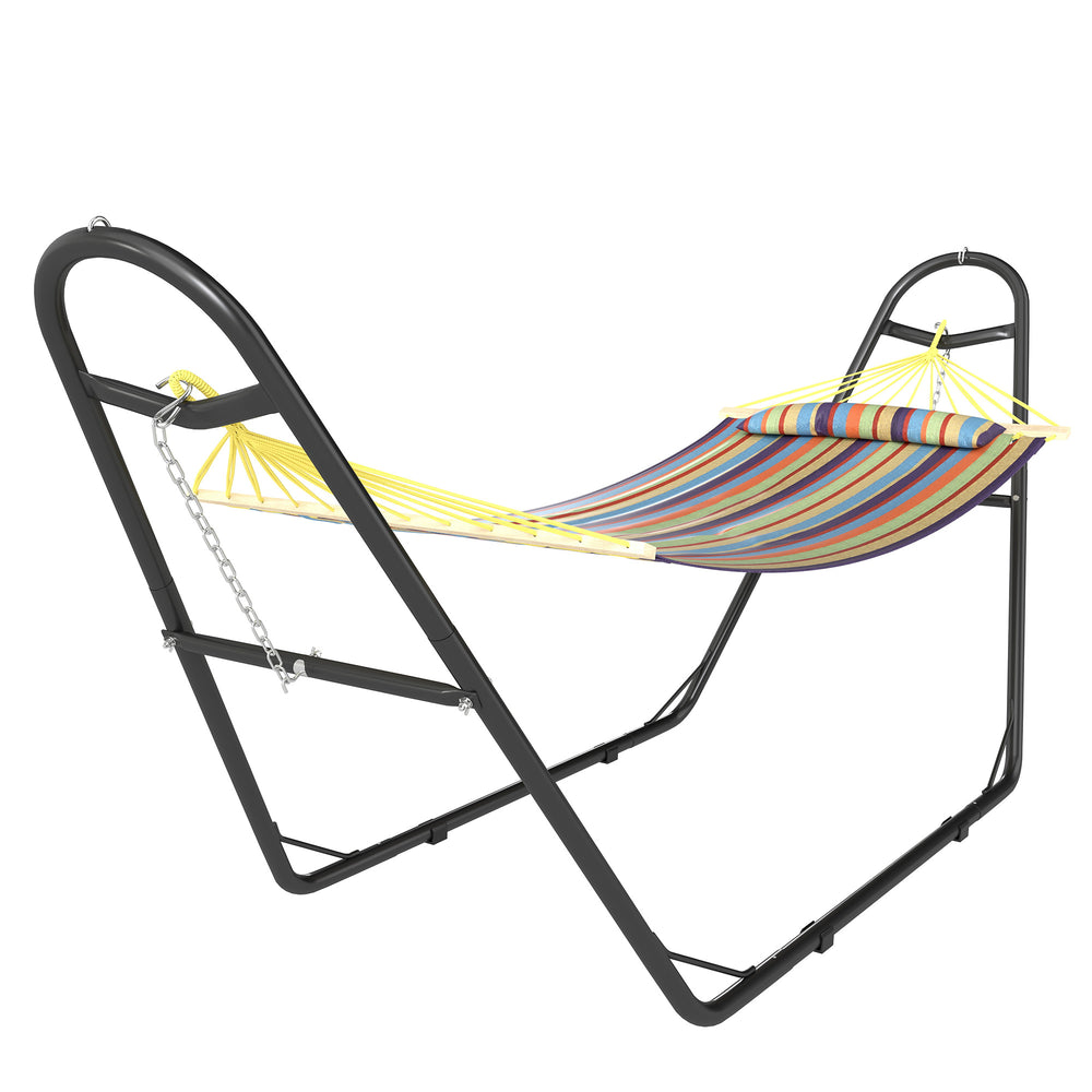 Hammock with Stand, Heavy Duty Camping Hammock with Detachable Pillow and Spreader Bar, 264 lbs Capacity, Multicolor