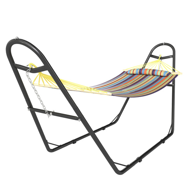 Hammock with Stand, Heavy Duty Camping Hammock with Detachable Pillow and Spreader Bar, 264 lbs Capacity, Multicolor