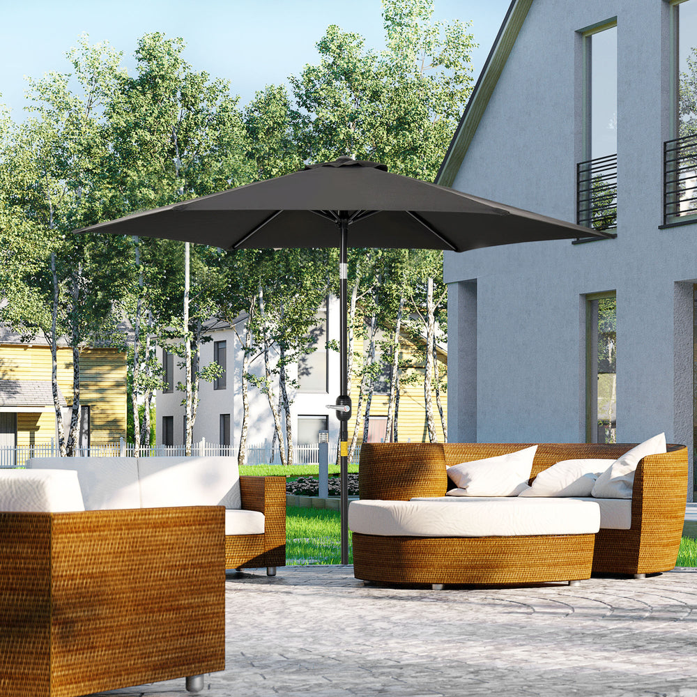 Parasol rond de 8,5 pieds avec manivelle et toile inclinable, noir