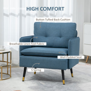 Fauteuil d'appoint moderne rembourré avec dossier capitonné et pieds en acier, bleu