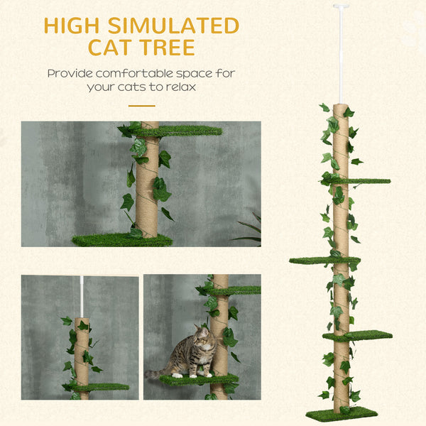 4-Level Cat Tree, Adjustable Height, Leaves with Scratching Post