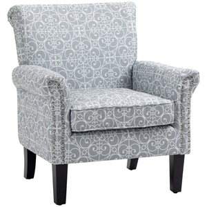 Fauteuil d'appoint rembourré avec tissu doux en lin, gris