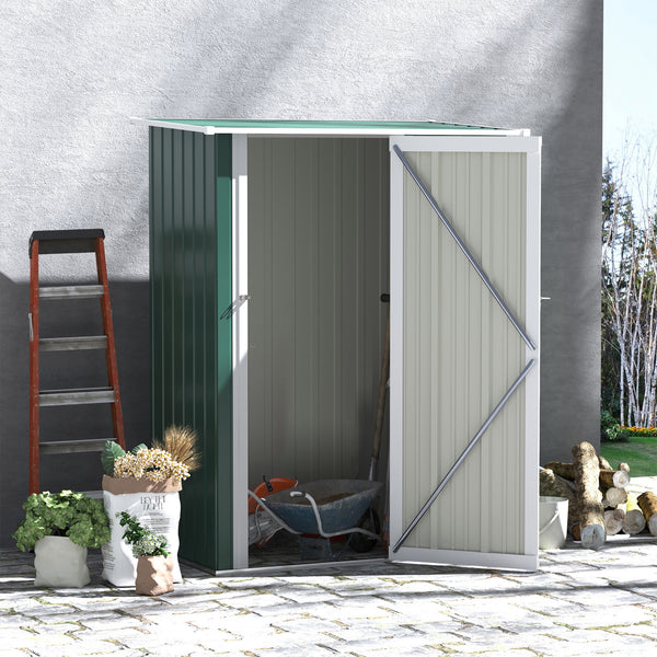 Abri de jardin en métal avec toit incliné et porte verrouillable pour outils, vert