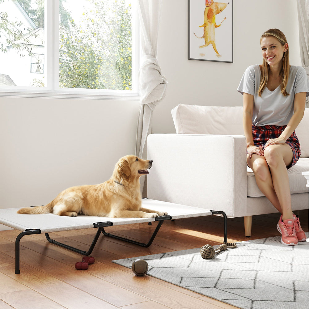 Lit surélevé pour chien avec maille respirante, beige