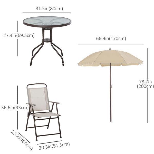 Ensemble de salle à manger d'extérieur 6 pièces pour 4 personnes avec parasol