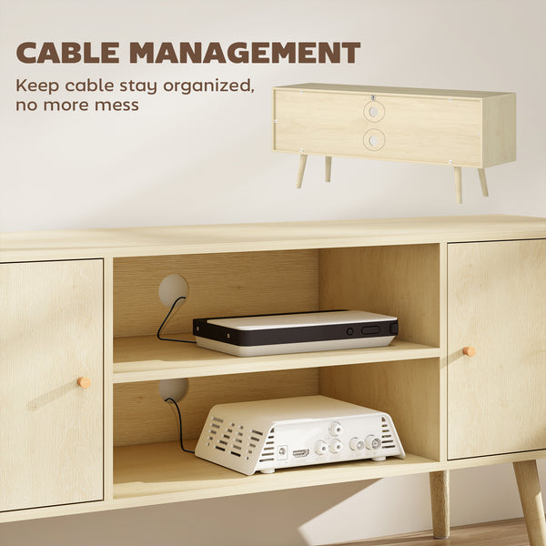 Meuble pour téléviseurs jusqu'à 55 pouces avec étagères de rangement et pieds en bois