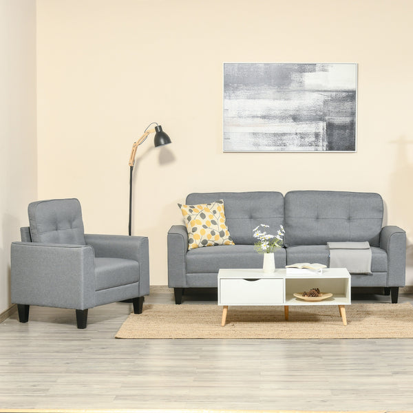 Canapé 3 places avec assise rembourrée et pieds en bois d'hévéa, gris