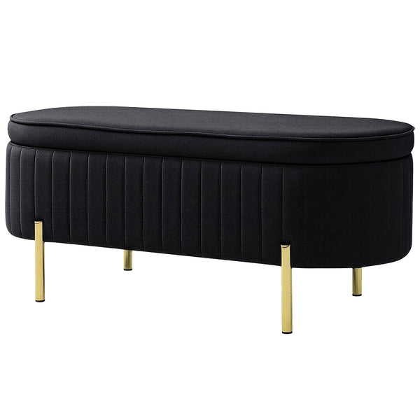Banc capitonné avec rembourrage épais et pieds en métal, noir