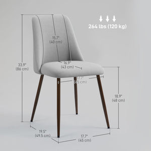 Lot de 6 chaises de salle à manger rembourrées  en velours avec dossier et pieds en acier effet bois pour cuisine, gris