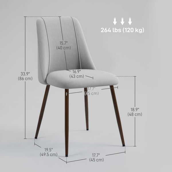 Lot de 6 chaises de salle à manger rembourrées  en velours avec dossier et pieds en acier effet bois pour cuisine, gris