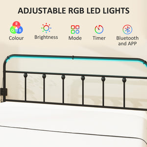 Cadre de lit Queen Size avec éclairage LED et station de charge, noir