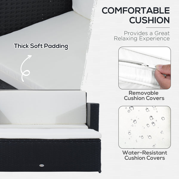 Ensemble de salon 2 pièces en osier avec causeuse et pouf deux places, blanc crème