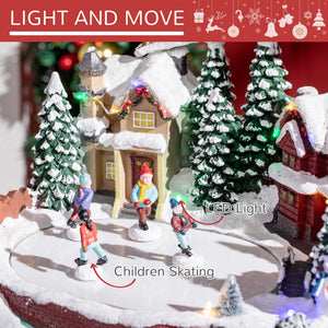 Village de Noël avec étang de patinage du Père Noël animé avec lumière LED multicolore