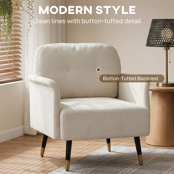 Modern Upholstered Accent Chair with Metal Legs, Cream White