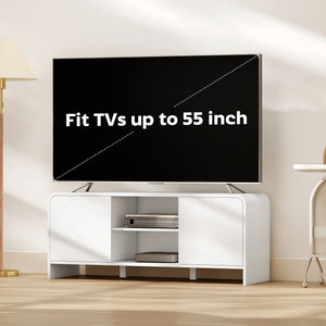 TV stand for TVs up to 55 inches with 2 cupboards and 2 shelves, white