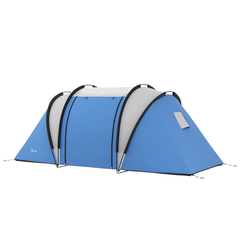 Tente de camping avec 2 chambres et un espace de vie, imperméable 3000 mm, bleu/gris