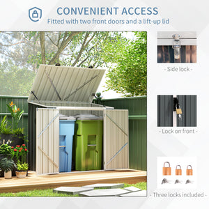 Garden shed with storage for a bin, double lockable door and hinged lid