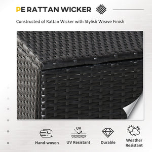 6 Pieces Outdoor PE Rattan Wicker Patio Furniture Sofa Set with Thick Cushions, Deluxe Garden Sectional Couch with Glass Top Table, Black and Dark Blue