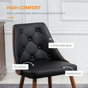 Lot de 2 chaises de salle à manger capitonnées, assises rembourrées en similicuir et pieds en acier, noires