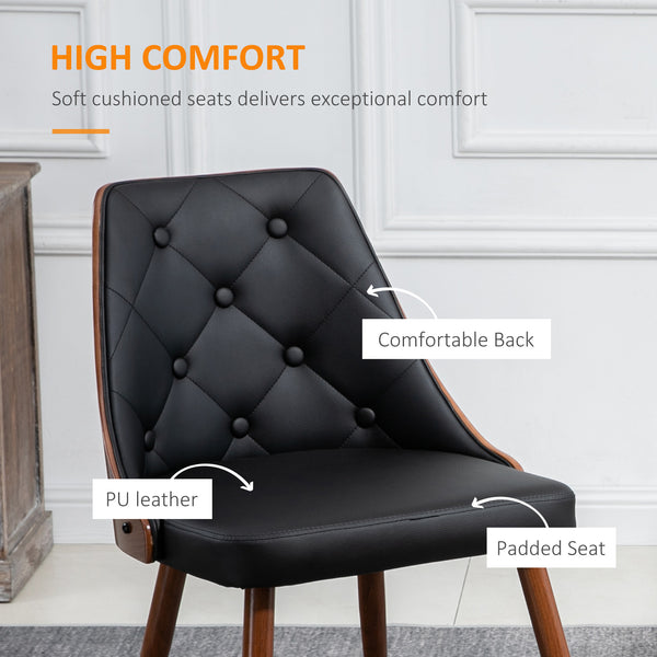 Lot de 2 chaises de salle à manger capitonnées, assises rembourrées en similicuir et pieds en acier, noires