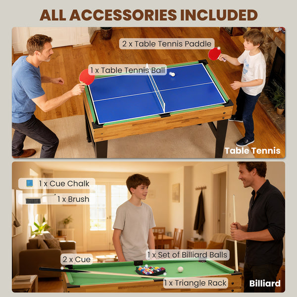 13-in-1 Combination Games Table with Foosball, Billiards, Hockey and More for Children and Adults, Light Walnut