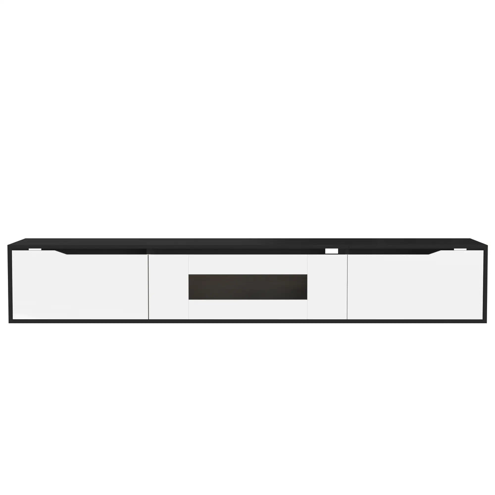 Meuble TV haute brillance avec éclairage LED personnalisable et options de montage polyvalentes, noir et blanc
