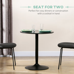 Table de cuisine moderne pour 2 personnes, table ronde avec piètement en acier pour salon ou salle à manger, noire