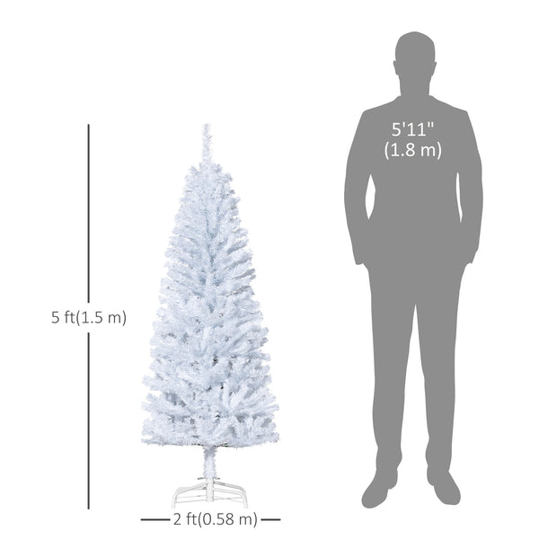 Sapin de Noël artificiel blanc mince de 5 pieds avec ouverture automatique