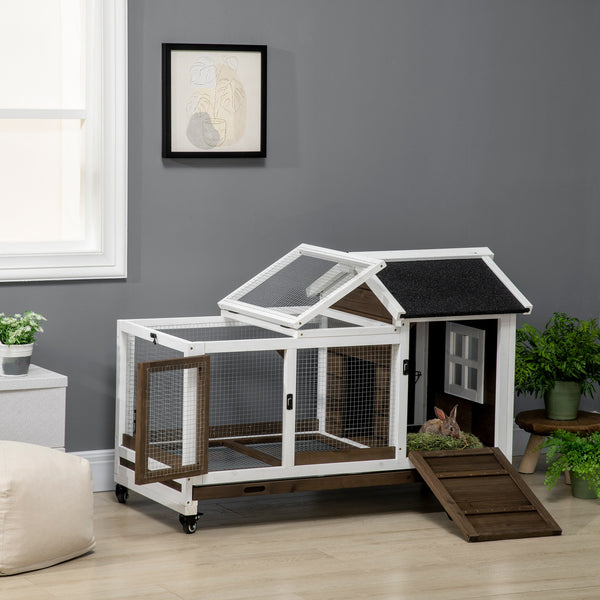Cage à lapin avec roues, rampe, enclos et bac pour intérieur et extérieur