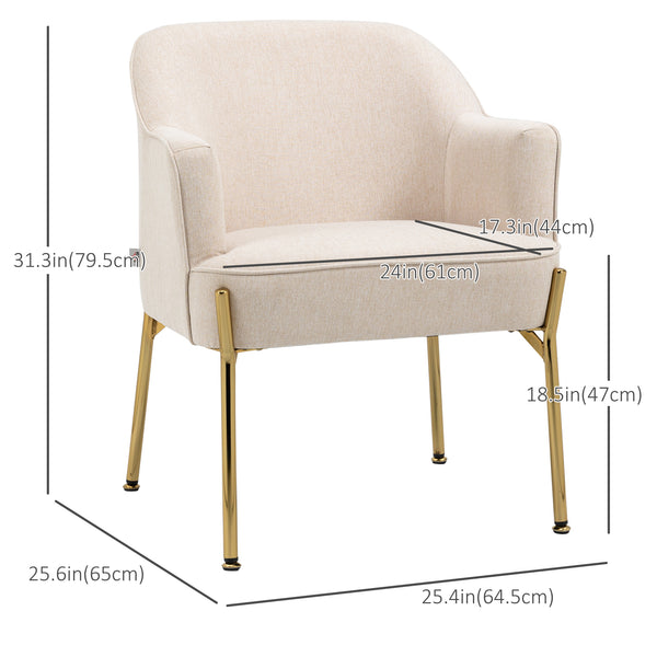 Fauteuil d'appoint moderne en tissu avec pieds en métal, blanc crème