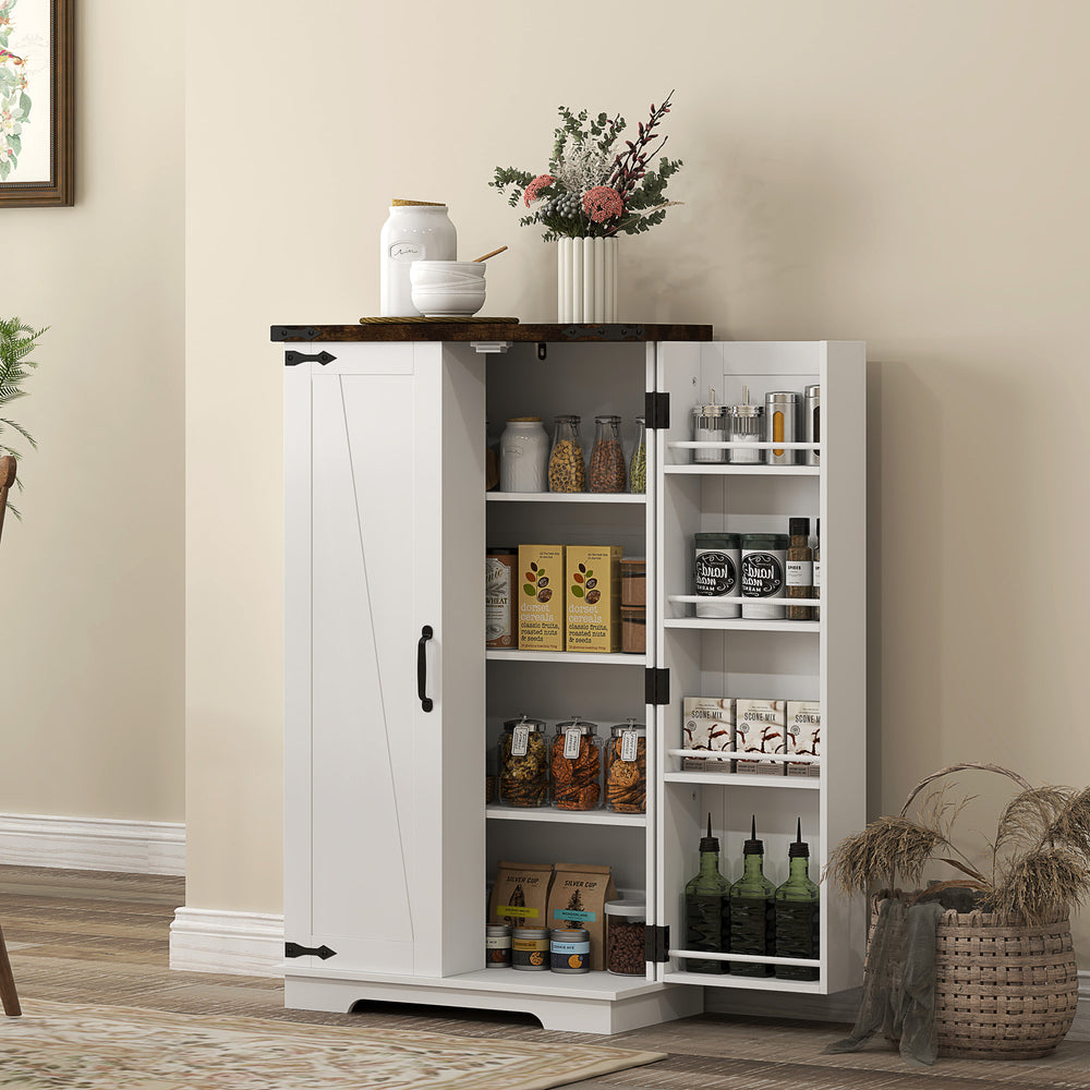 Garde-manger de style campagnard avec portes et étagères réglables, blanc