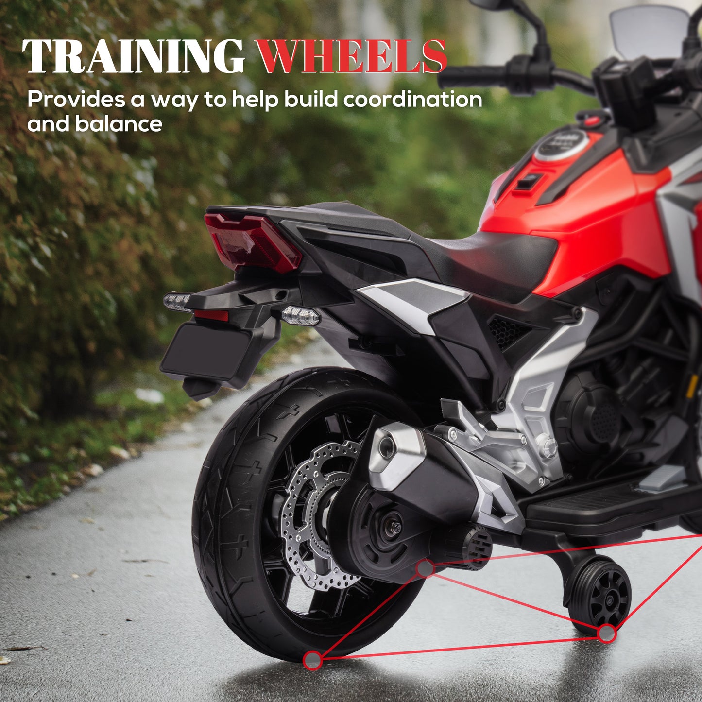 Moto 12 V pour enfants Honda, homologuée, avec phares et roues d'entraînement musicales, pour 3 à 6 ans, rouge