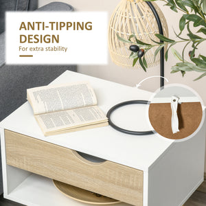 Lot de 2 tables de chevet avec tiroir et étagère, blanc