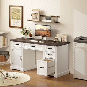 Country-style desk with soft-close drawers, white