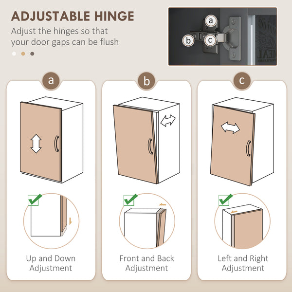Armoire de rangement de cuisine avec prises électriques, 2 tiroirs et compartiments basculants – Gris et bois naturel