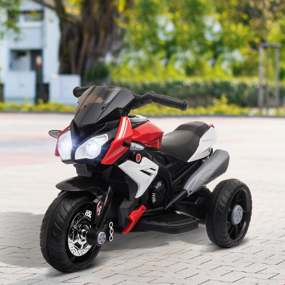Moto électrique 6 V avec 3 roues, musique, klaxon, lumières, rouge