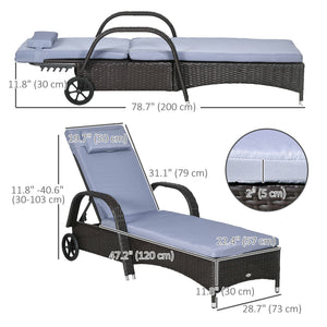 Chaise longue with headrest, silver grey