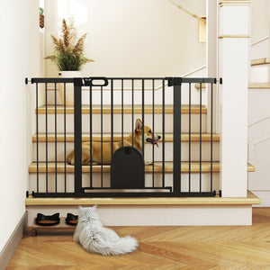 Extra-wide safety gate with small door, black