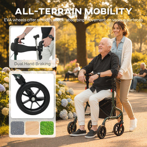 Déambulateur pliable avec siège pour seniors, léger et à roulettes, avec poignées réglables, vert